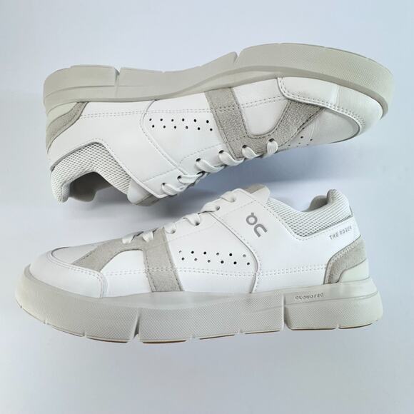 On The Roger Clubhouse White Leather Sand Suede Sneakers 48-99144 Men Size M8 - Picture 4 of 11